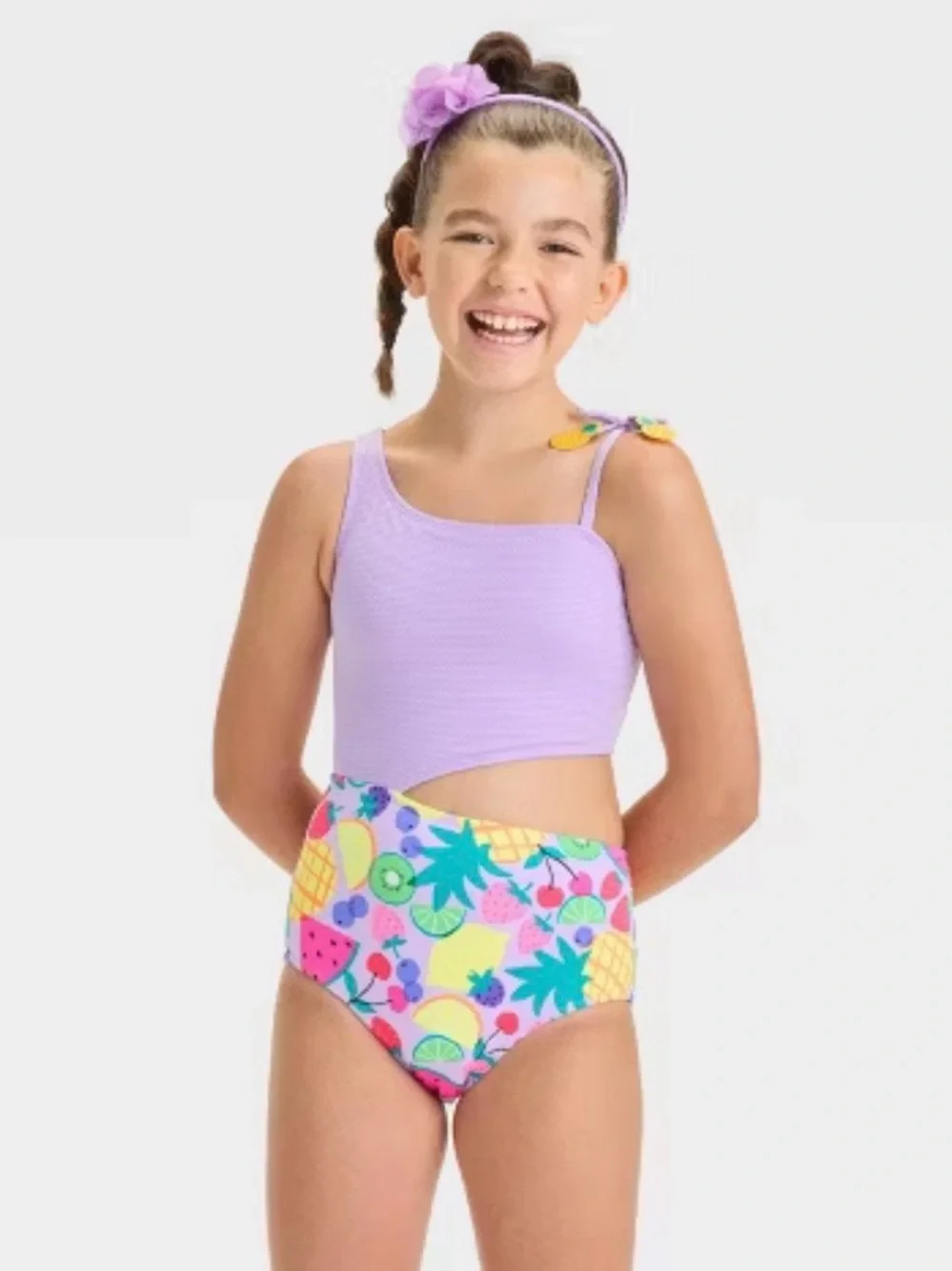 EUC Cat & Jack Girls' Tropical Smoothie Fruit Printed One Piece Swimsuit